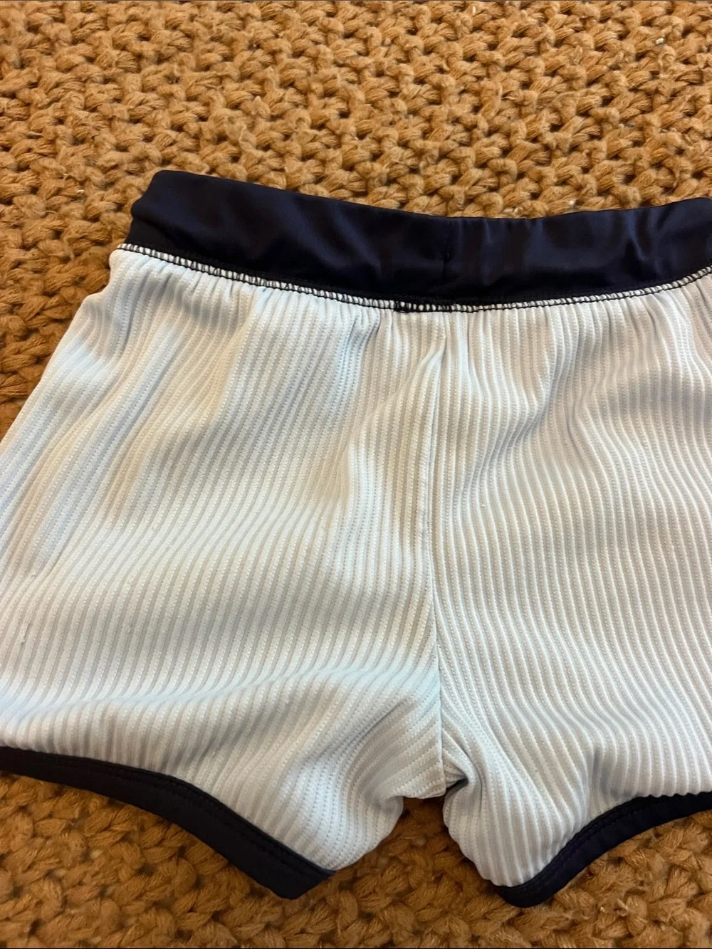 Light Blue Ribbed swim  Shorts with Navy Trim